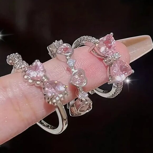 Jewelry - NEW 3 pink and silver coquette bow rings, BOHO chic rings, pink bow ring, adjust